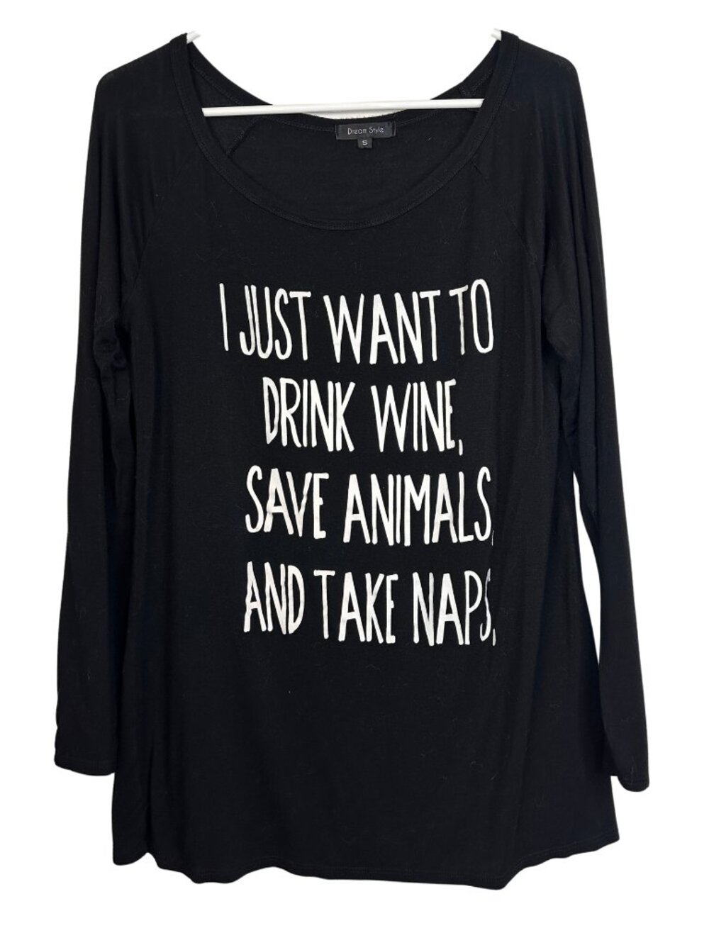 Drink Wine Save Animals Take Naps Long Sleeve Tee - Women's Size Small